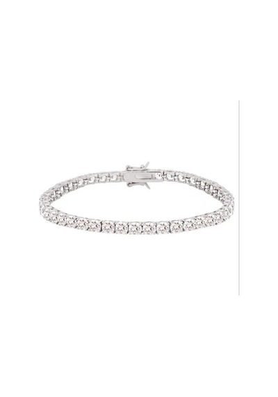 Kristal Taşlı Gümüş Su Yolu Bileklik - 3,5mm Taşlı Altın Kaplama B01110 Gümüş - Rodyum