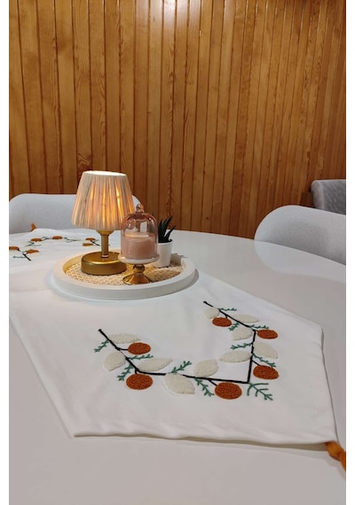 Punch Nakışlı 1 Adet Runner & Amerikan Servisi & Masa Örtüsü Turuncu - 704791758 Turuncu