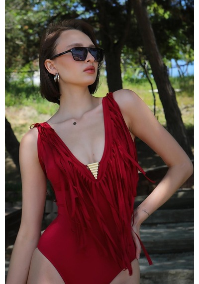 Akbeniz Kadın Püsküllü Mayo Bordo 34023-bordo Bordo