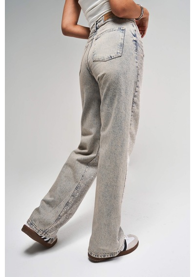 it's basic Kadın T.kot Rengi T-4s5-90 Parlak Taşlı %100 Koton Tasarım Straight Fit Denim Jean Kırmızı