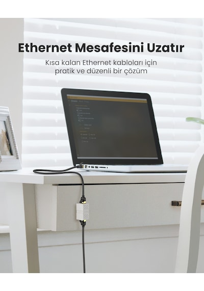 Ugreen Rj45 Cat6 Cat7 Cat8 Ethernet Kablo Uzatma Aparatı Beyaz, 20311