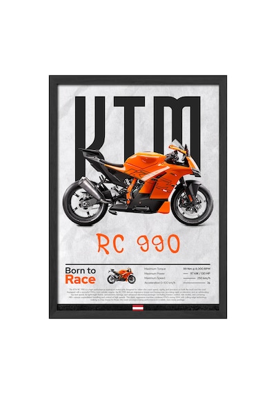 Ktm Rc 990 Siyah Ahşap Çerçeveli Poster, Dekoratif Motosiklet Duvar Tablosu
