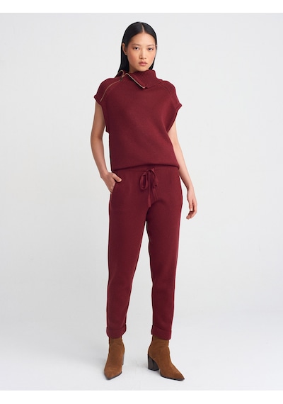 Dilvin 70166 Beli Lastikli Bağcıklı Triko Pantolon-bordo M. Bordo M. Bordo