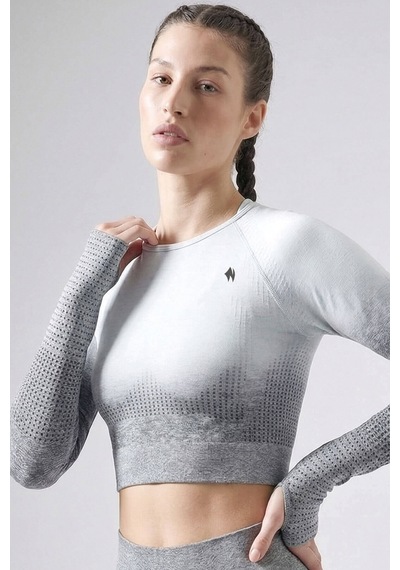 Woneagle Crop Top Gri Degrade Seamless Uzun Kollu Sweathshirt Gri Geçişli Gri Geçişli