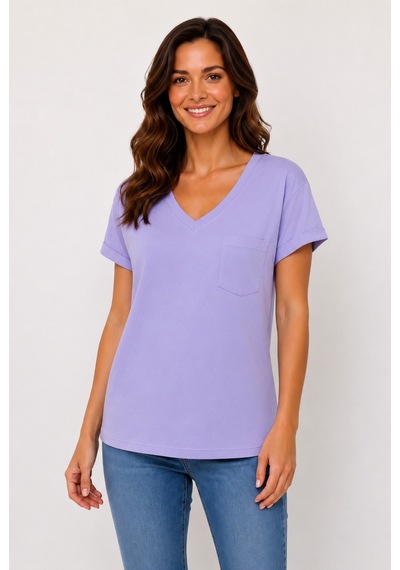 Lyvean V Yaka Cepli Oversize Tshırt Lila