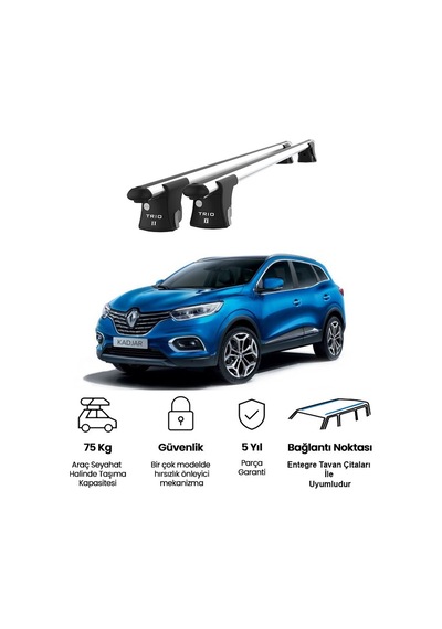 Trio-ıı Renault Kadjar 2016 Ve Sonrası Uyumlu Kilitli Ara Atkı 120cm Port Bagaj Tavan Barı