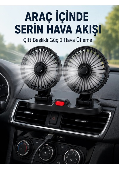 Hubrendy Tekno Ayarlanabilir Çift Başlıklı Sessiz Araç İçi Vantilatör