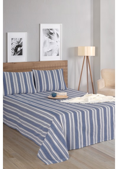 Sport Çizgili Çarşaf + Yastık Kılıfı Seti Tek Kişilik Soft Line Lacivert Lacivert