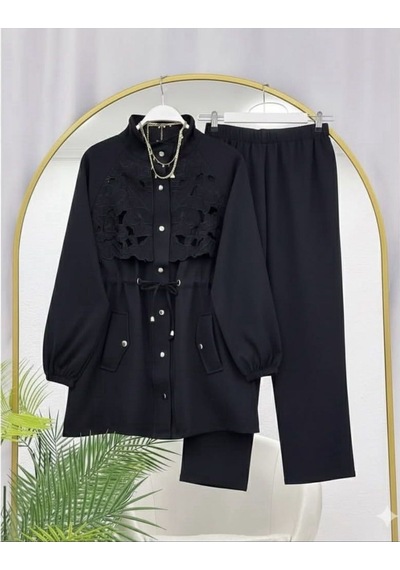 Lovie Moda Kadın Lazer Kesim İkili Takım Siyah