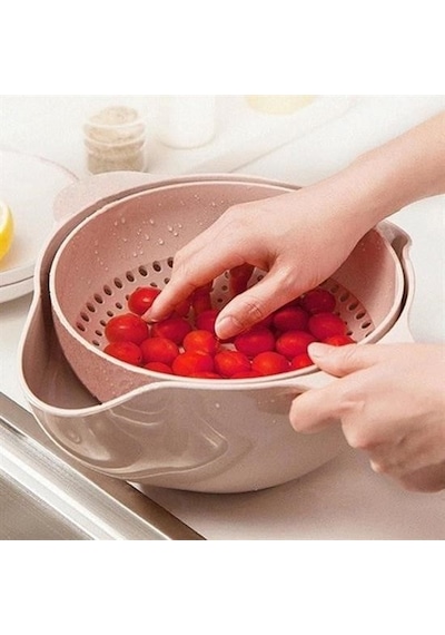 M M Çok Amaçlı 360 Derece Dönebilir Pratik Hazneli Mutfak Süzgeç Elek Renkli