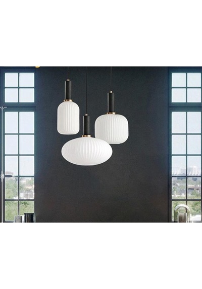 Rsylight Rustik Dekoratif Metal Modern Yuvarlak Siyah Beyaz Opal Camlı 3 Lü Avize-rys9019083