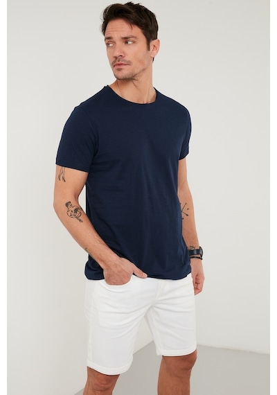 Buratti Bisiklet Yaka % 100 Pamuk Regular Fit Basic Erkek T Shirt 59020001 Indigo
