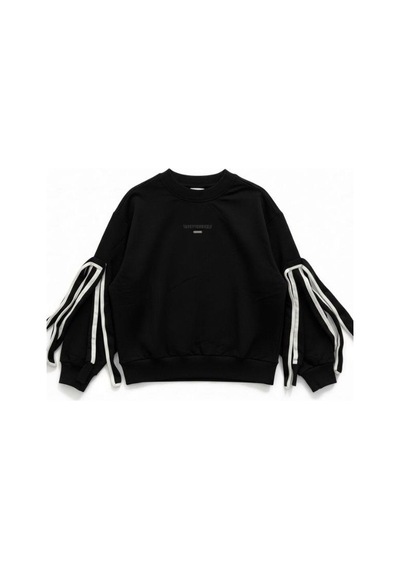 Kız Çocuk Kolları Fiyonklu Oversize Tasarım Sweatshirt-16468 Siyah