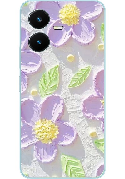 Vivo Y22s - Y35 Uyumlu Mor Papatyalar Sulu Boya Baskılı Silikon Kılıf Renkli