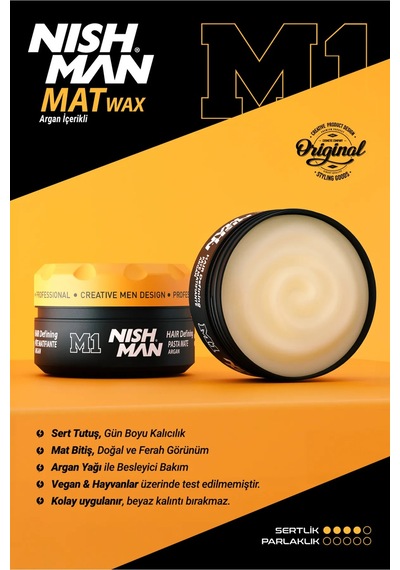 Saç Şekillendirici Ultra Sert Mat Wax Argan Içerikli M1 Sert Ve Sık Saçlara Yönelik 100 Ml