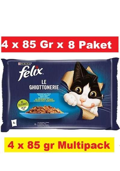 Purina Felix Multipack Somonlu ve Ton Balıklı Yetişkin Kedi Maması 8'li 4 x 85 G