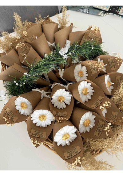 Bernami Mum Pinterest Kişiye Özel Düğün Nişan Söz Hediyelik Papatya Kokulu Buket Mum - 15 Adet Diğer