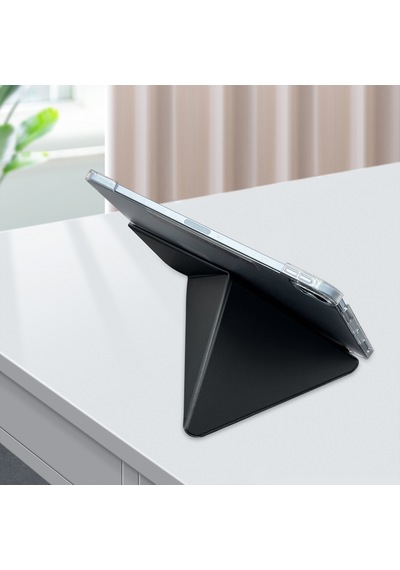 Apple Uyumlu iPad  Air 11 2024 Kılıf Raptic Clear Folio Arkası Şeffaf Katlanabilir Standlı Kılıf Siyah