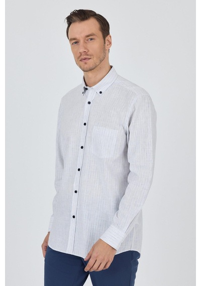 İmza Uzun Kol Çizgili Desen Bez Ayağı Düğmeli Yaka Cepli Pamuklu Casual Comfort Fit Gömlek 1004250100 Koyu Mavi İmza Uzun Kol Çizgili Desen Bez Ayağı Düğmeli Yaka Cepli Pamuklu Casual Comfort Fit Gömlek 1004250100 Koyu Mavi