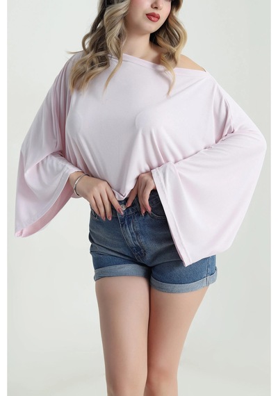 Fiolin Cupralı Yarasa Kol Bluz Pembe