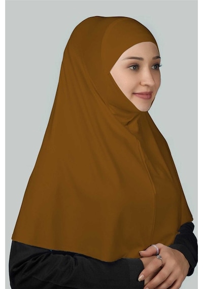 Altobeh Hazır Türban Peçeli Pratik Eşarp Tesettür Nikaplı Hijab - Namaz Örtüsü Sufle (XL) - Taba