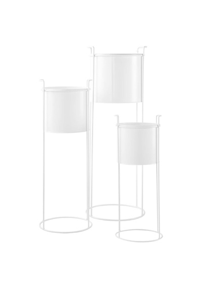 Ayaklı Metal Silindir Çiçek Ve Saksı Standı Beyaz, Büyük Diğer