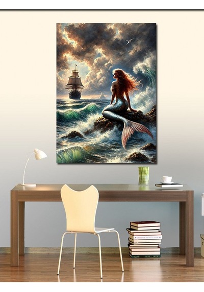 Kanvas Tablo Denizde Kırmızı Denizkızı 70cmx100cm