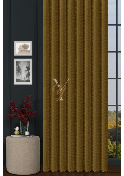 İthal Kadife Fon Perde Plise 01 V-327 Hardal Hardal