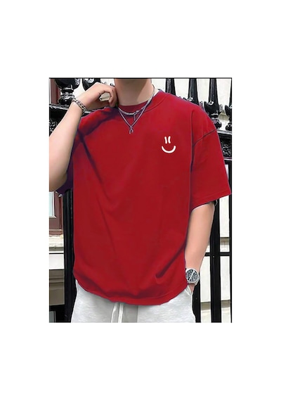 Medinenur Gülen Yüz Baskı Unisex T-shirt Kırmızı