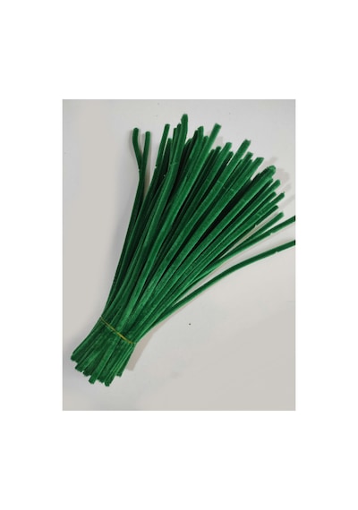 25 Adet Zümrüt Yeşili Şönil, Çiçek Yapımına Uygun Tüylü Tel, 30 Cm 6 Mm