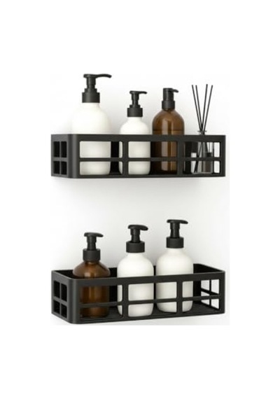 2 Adet Yapışkanlı Banyo Organizer Rafı, Suya Dayanıklı Açık Ceviz