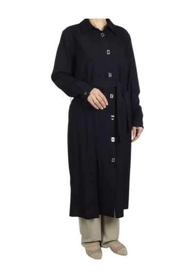Ece Giyim Kadın Önü Çıtçıtlı Beli Kuşaklı Tunik Siyah