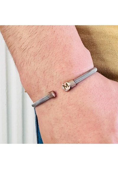 Gümüş Erkek Bileklik,14k Rose Altın Kaplama, Harf Yazılabilir,