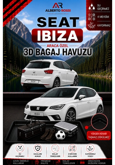 Seat Ibiza 2009 - 2016 Araca Özel 3d Bagaj Havuzu
