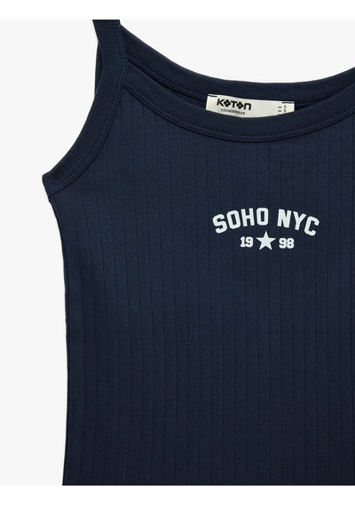 Koton Pamuklu Kaşkorse U Yaka Askılı Pijama Üstü Lacivert 6slk90051mk