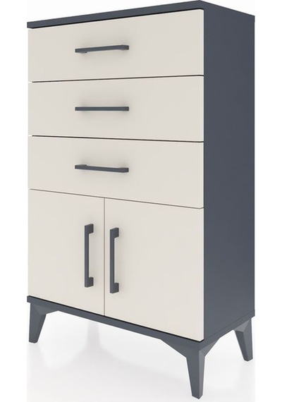Arges Komodin 3 Çekmeceli 2 Kapaklı 60x30x96 Antrasit-aytaşı Antrasit