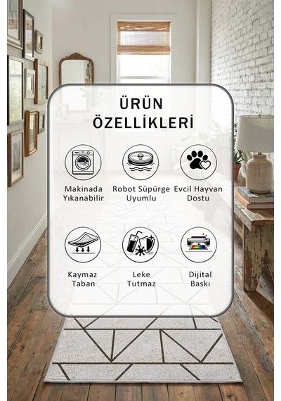 Yıkanabilir Yolluk 114 Açık Gri