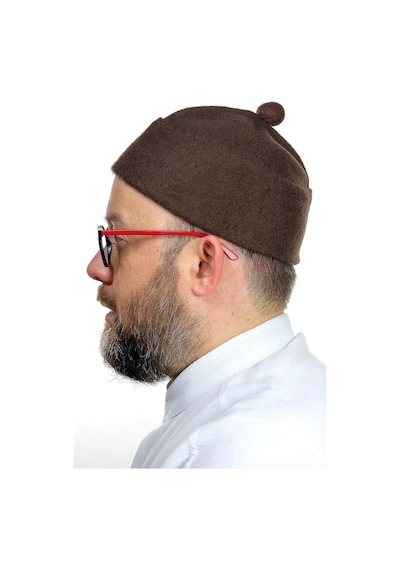 Erkek Keçe Yün Takke - Koyu Kahverengi