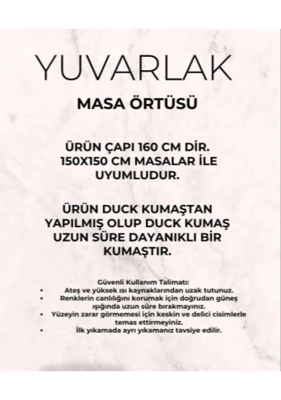 Biçomi Leke Tutmaz & Su İtici Gül Desenli Yuvarlak Duck Masa Örtüsü 150x150 Cm Çok Renkli