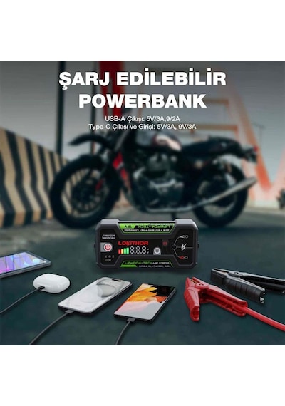 Lokithor J1350pro 12v 1350amp Lifepo4 Akıllı Akü Takviye + Powerbank + Led Lamba