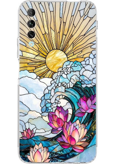 Printify Huawei P Smart Pro İle Uyumlu Vitray Okyanus Sabahı Tasarımlı Şeffaf Silikon Kılıf Şeffaf