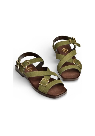 Fox Shoes Y458702602 Yeşil Süet Toka Detaylı Kadın Sandalet Yeşil