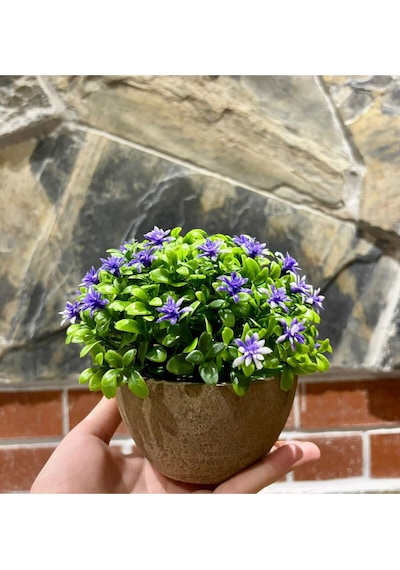 Safir Moru Detaylı Modern Yapay Bitki Tasarımı 13 Cm X 17 Cm Mor