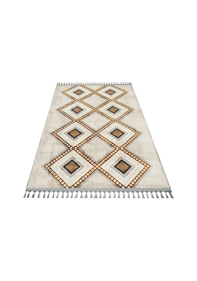Bespoky Zen Geometrik Bohem Salon Halısı Makine Dokuma Krem