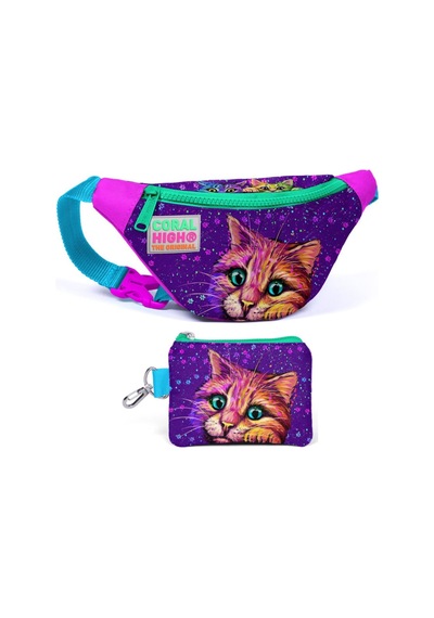 Coral High Mor Kedi Bel Çantası Ve Bozuk Para Çantası Seti - Kız Çocuk Çok Renkli