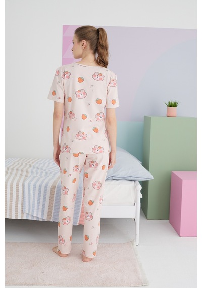 Siyah İnci Pamuklu Örme Pijama Takım 24117030 Çok Renkli