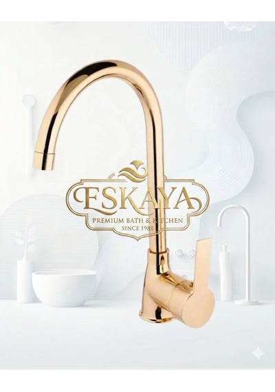 Eshome Gold Altın Kare Robot Duş Seti, Banyo, Mutfak Eviye Ve Lavabo Bataryası Musluğu 4'lü Set