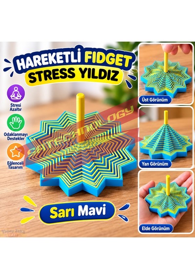 Hareketli Fidget Stress Yıldız Dönen Stres Oyuncağı, Dikkat Ve Odaklanma Oyuncağı Sarımavi