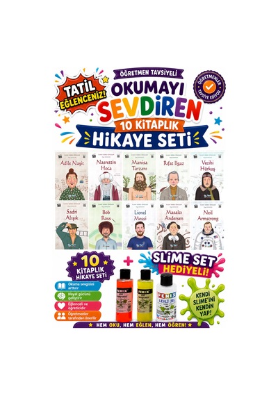 4.sınıf Öğretmen Tavsiyeli Okumayı Sevdiren 64 Sayfa 10 Kitaplık Hikaye Seti Slime Set Hediyeli