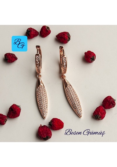 Rose Zirkon Taşlı Oval Sallantılı Halka Küpe Gümüş